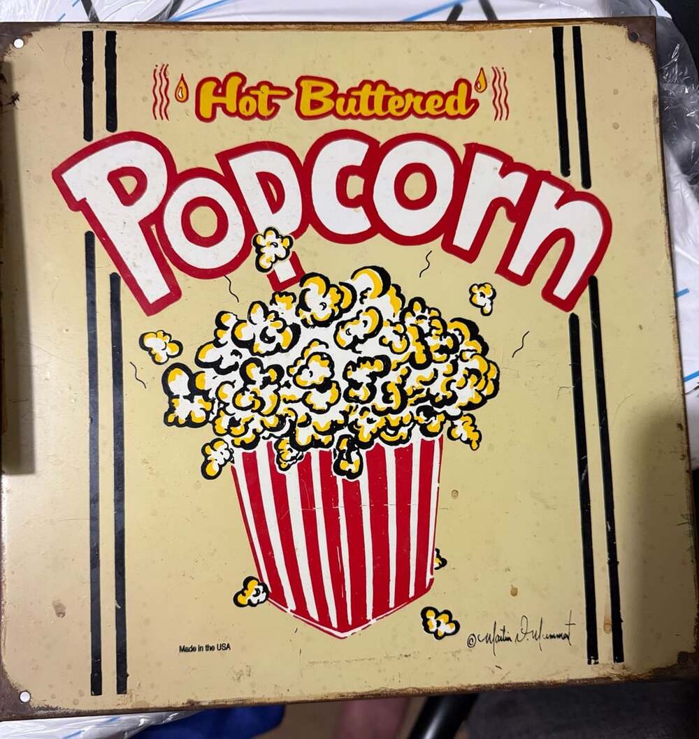 Hot Buttered Popcorn Retro Tin Metal Sign Vintage Movie Theater Wall Art Decor
